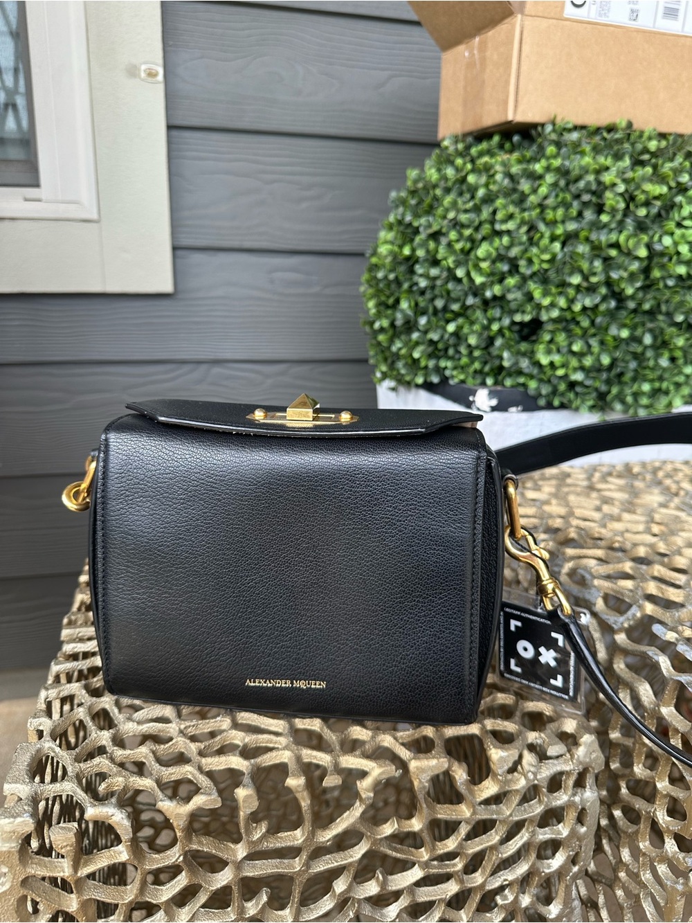 Alexander McQueen Black Leather Bag with Gold Hardware